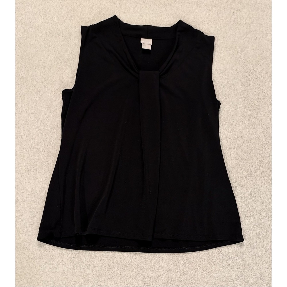 Chicos Soft Stretch Tie Neck Tank Black Sleeveless Blouse Women Size 2 L